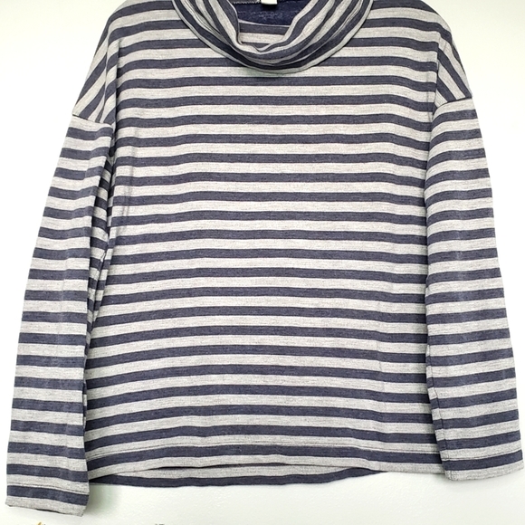 J. Crew Factory Blue Striped Tunnelneck Sweatshirt Pullover S - Picture 4 of 7